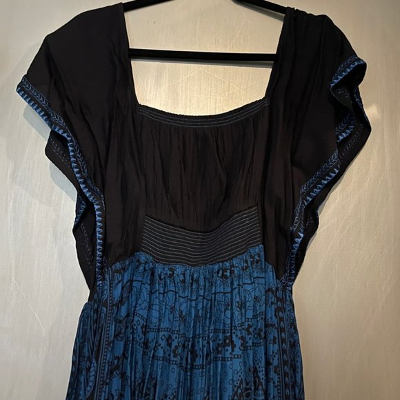 Free People Retro Boho Black & Blue vintage style peasant dress - Picture 8 of 12